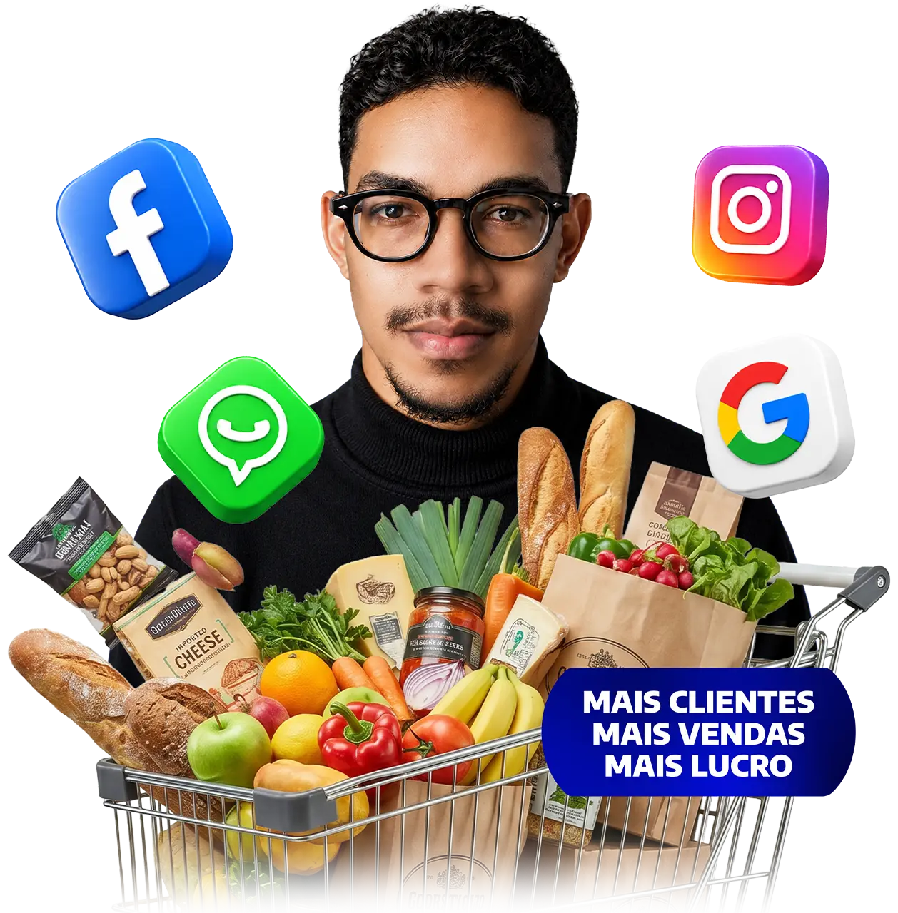 Marketing para supermercados — mais clientes no Facebook, Instagram, WhatsApp e Google levam mais movimento e vendas para a loja